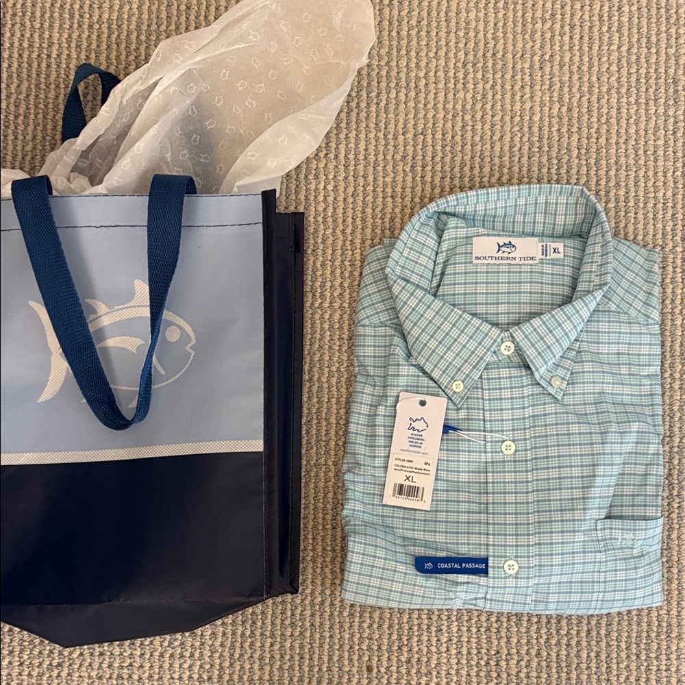Southern Tide Men's Aqua Plaid Shirt